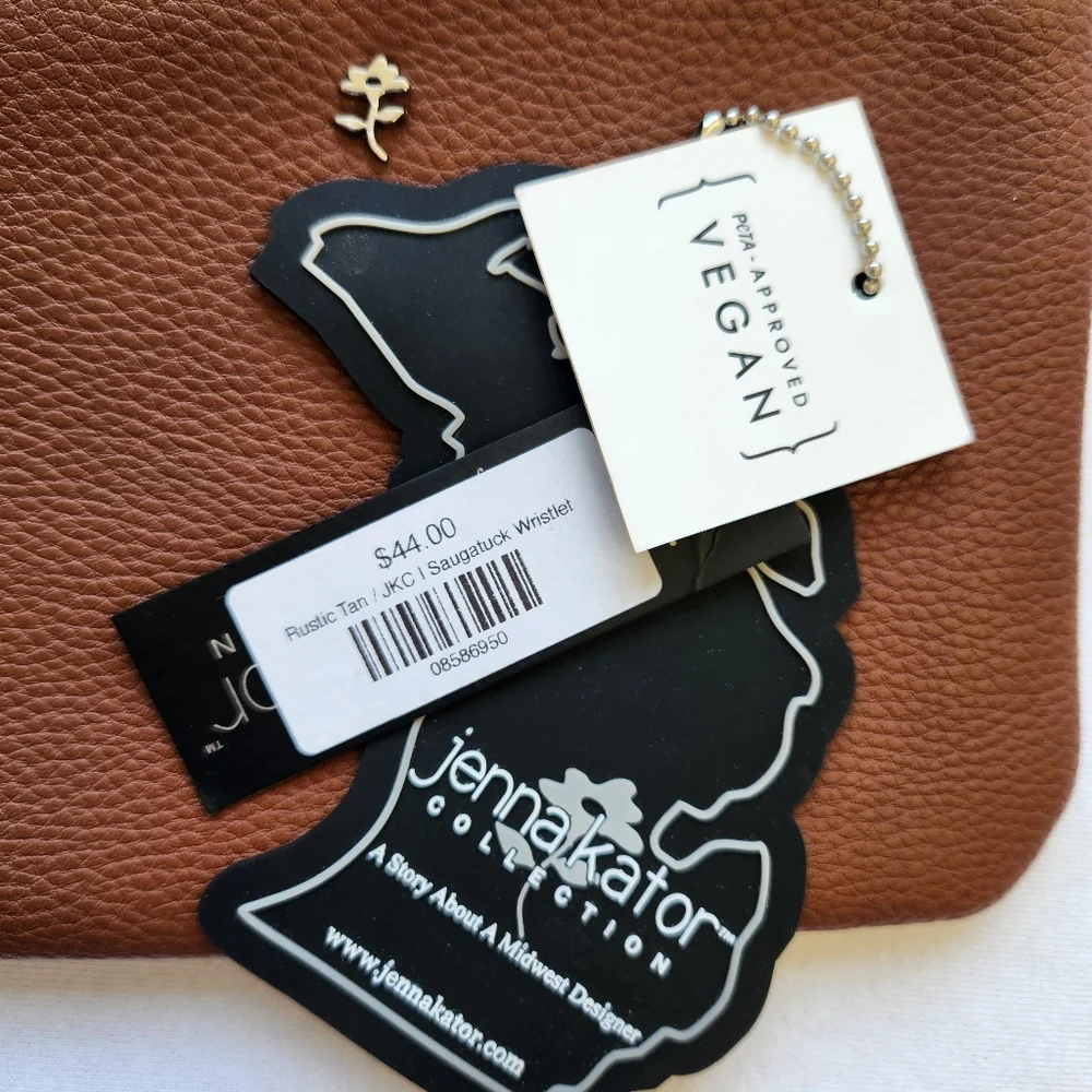 Vegan Wristlet Jenna Kator Brown Tan Saugatuck Small Bag Purse Floral Flowers - Picture 10 of 13